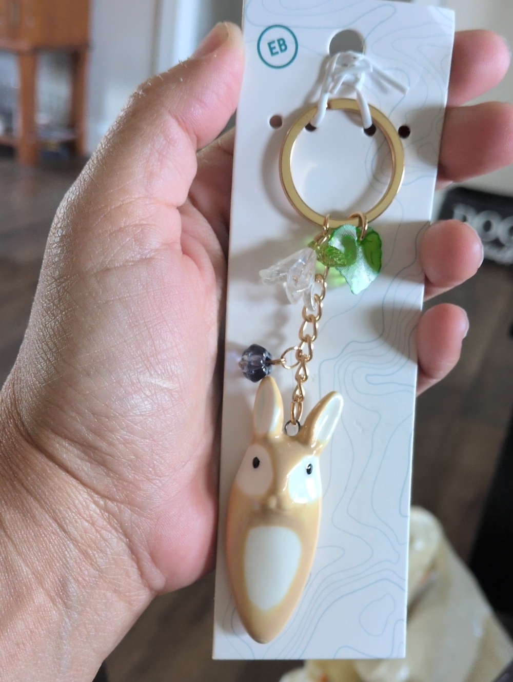 Beige Bunny Keychain with Leaf Charms